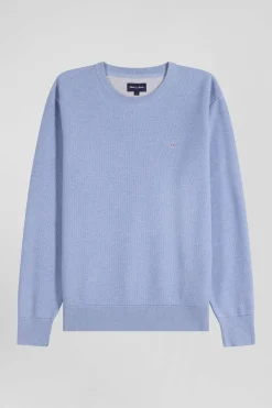 Regular sky blue cotton crew neck jumper
