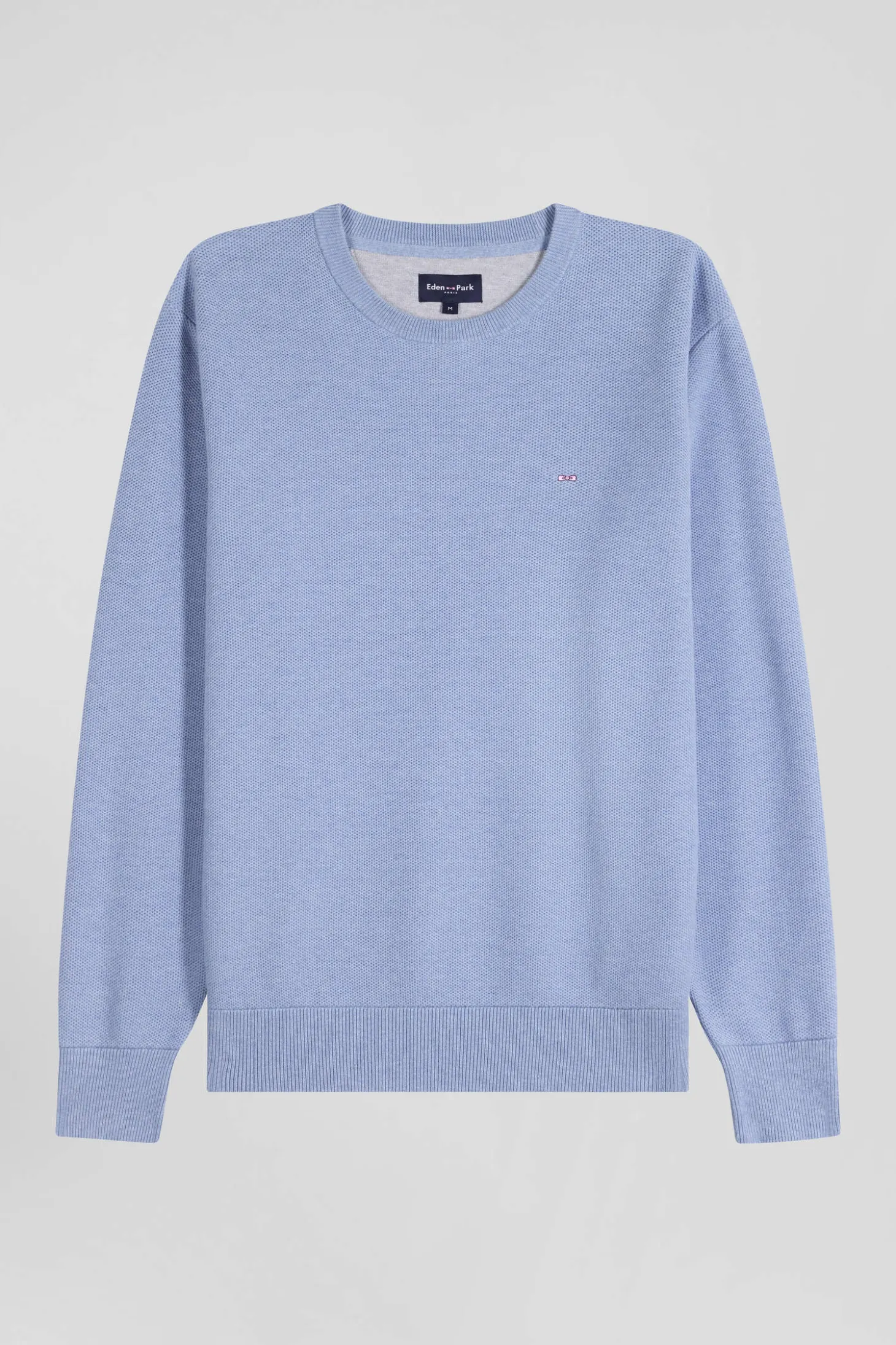 Regular sky blue cotton crew neck jumper