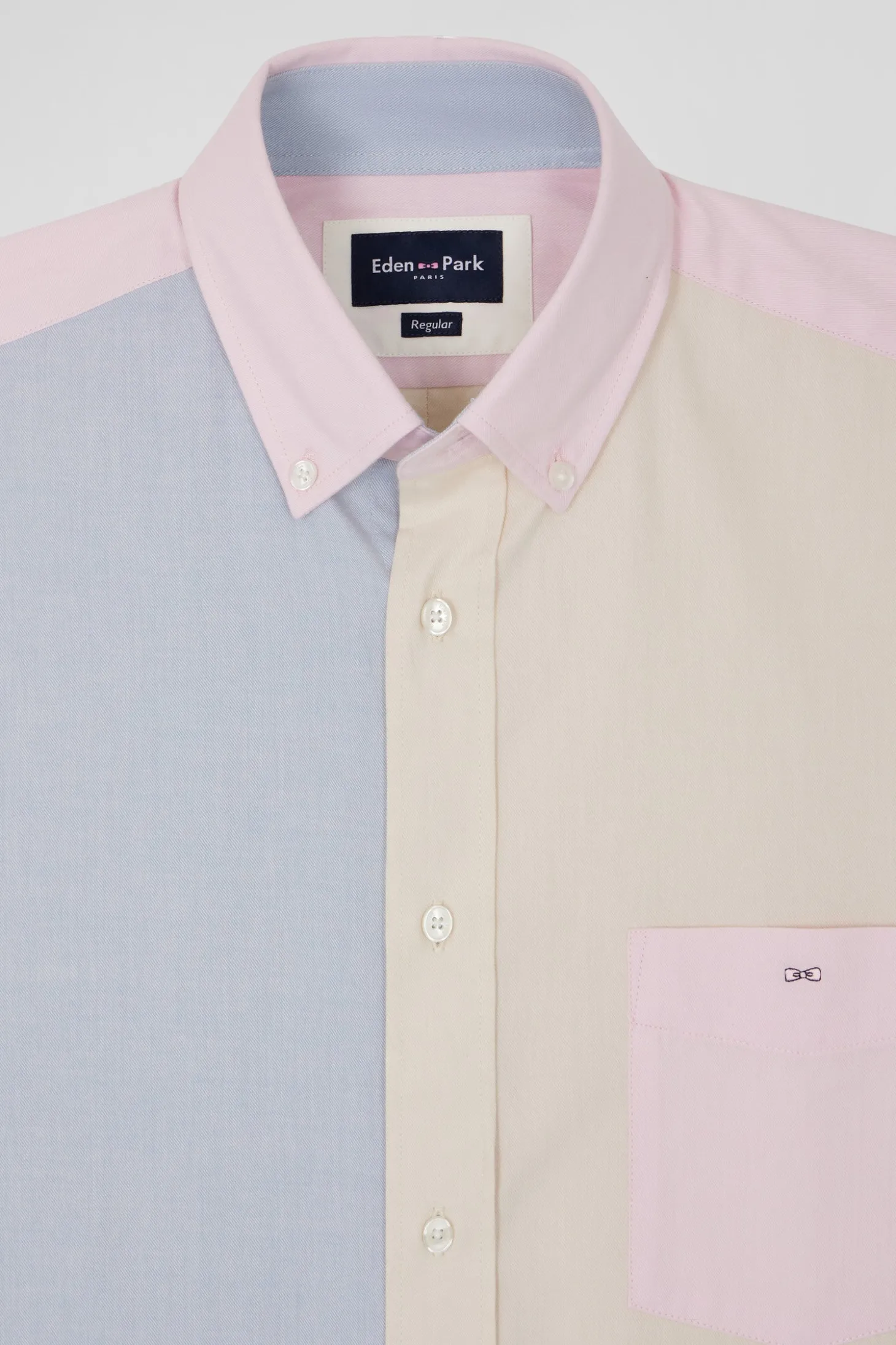 Regular sky blue cotton colourblock short-sleeved shirt
