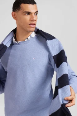 Regular sky blue cotton crew neck jumper