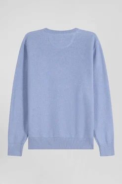 Regular sky blue cotton crew neck jumper