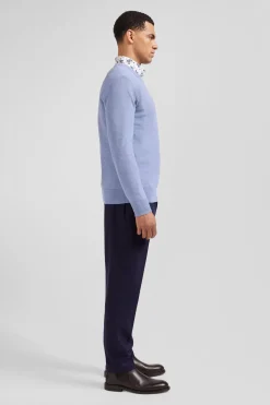 Regular sky blue cotton crew neck jumper