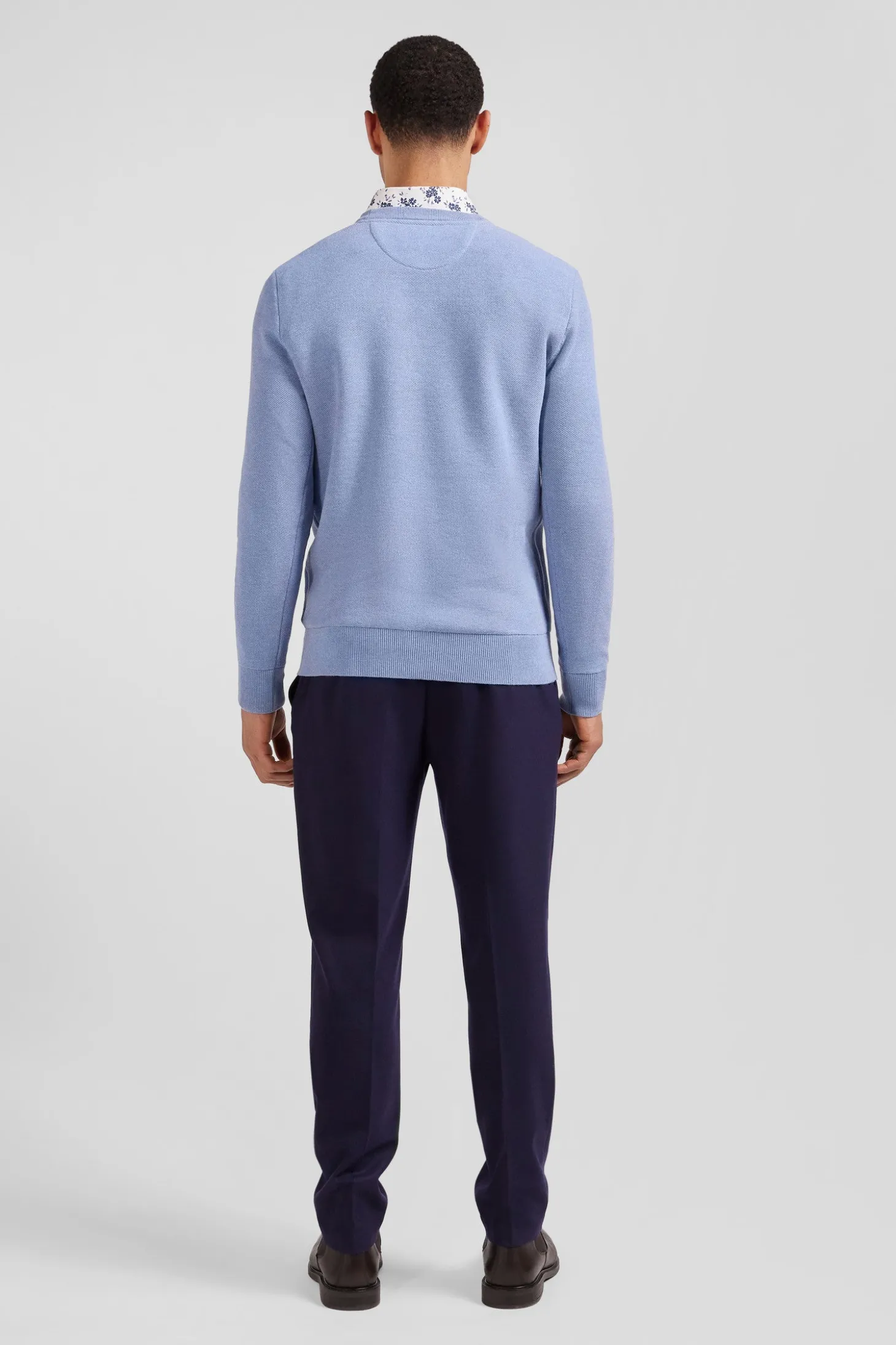 Regular sky blue cotton crew neck jumper