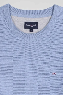 Regular sky blue cotton crew neck jumper