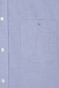 Regular sky blue cotton denim shirt with printed elbow patches