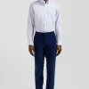 Regular sky blue cotton jacquard shirt with baton stripes
