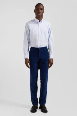 Regular sky blue cotton jacquard shirt with baton stripes