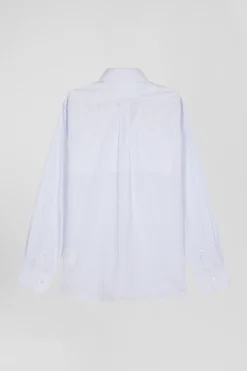 Regular sky blue cotton jacquard shirt with baton stripes