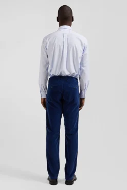 Regular sky blue cotton jacquard shirt with baton stripes