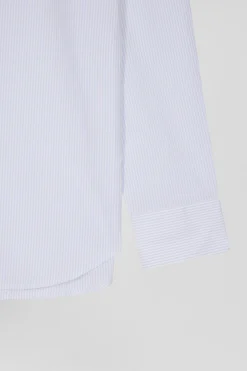 Regular sky blue cotton jacquard shirt with baton stripes