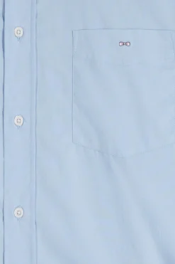 Regular sky blue cotton poplin shirt with button-down collar and printed elbow patches