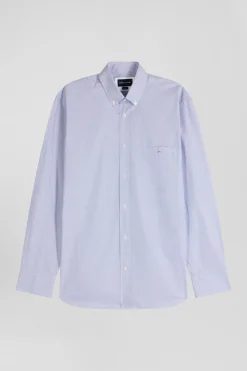 Regular sky blue cotton shirt with micro checks