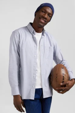 Regular sky blue cotton shirt with micro checks