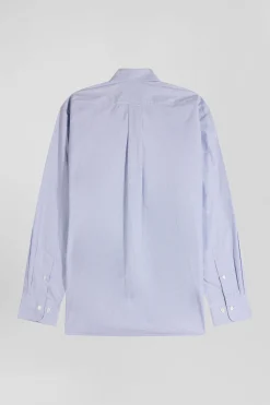 Regular sky blue cotton shirt with micro checks