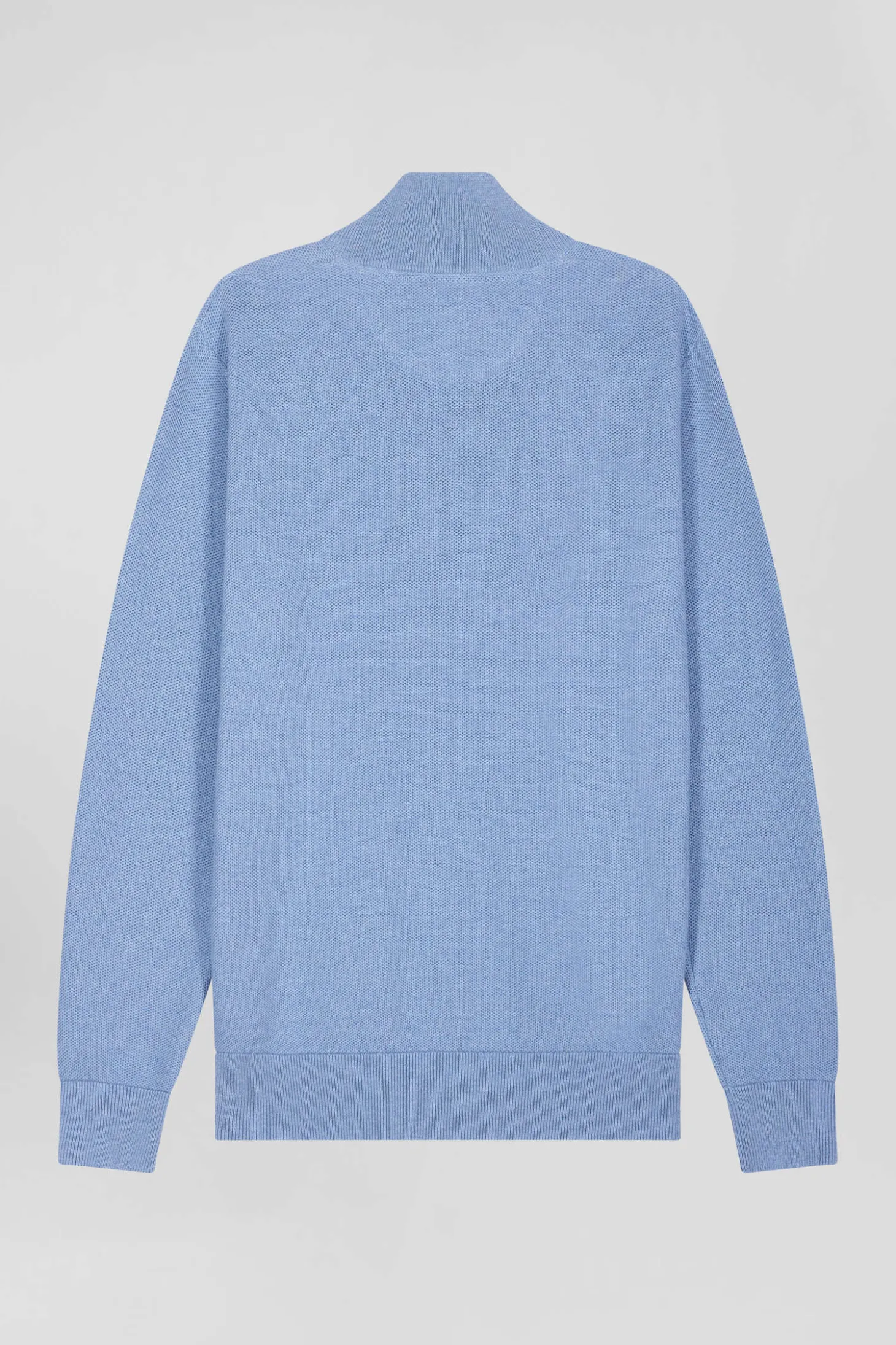 Regular sky blue cotton semi-zipped jumper