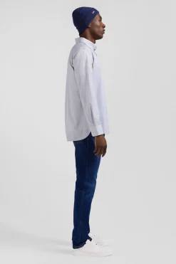 Regular sky blue cotton shirt with micro checks