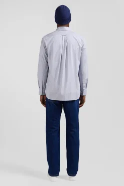 Regular sky blue cotton shirt with micro checks