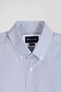 Regular sky blue cotton shirt with micro checks