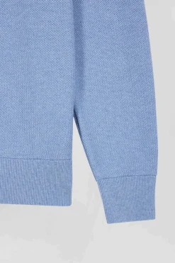 Regular sky blue cotton semi-zipped jumper