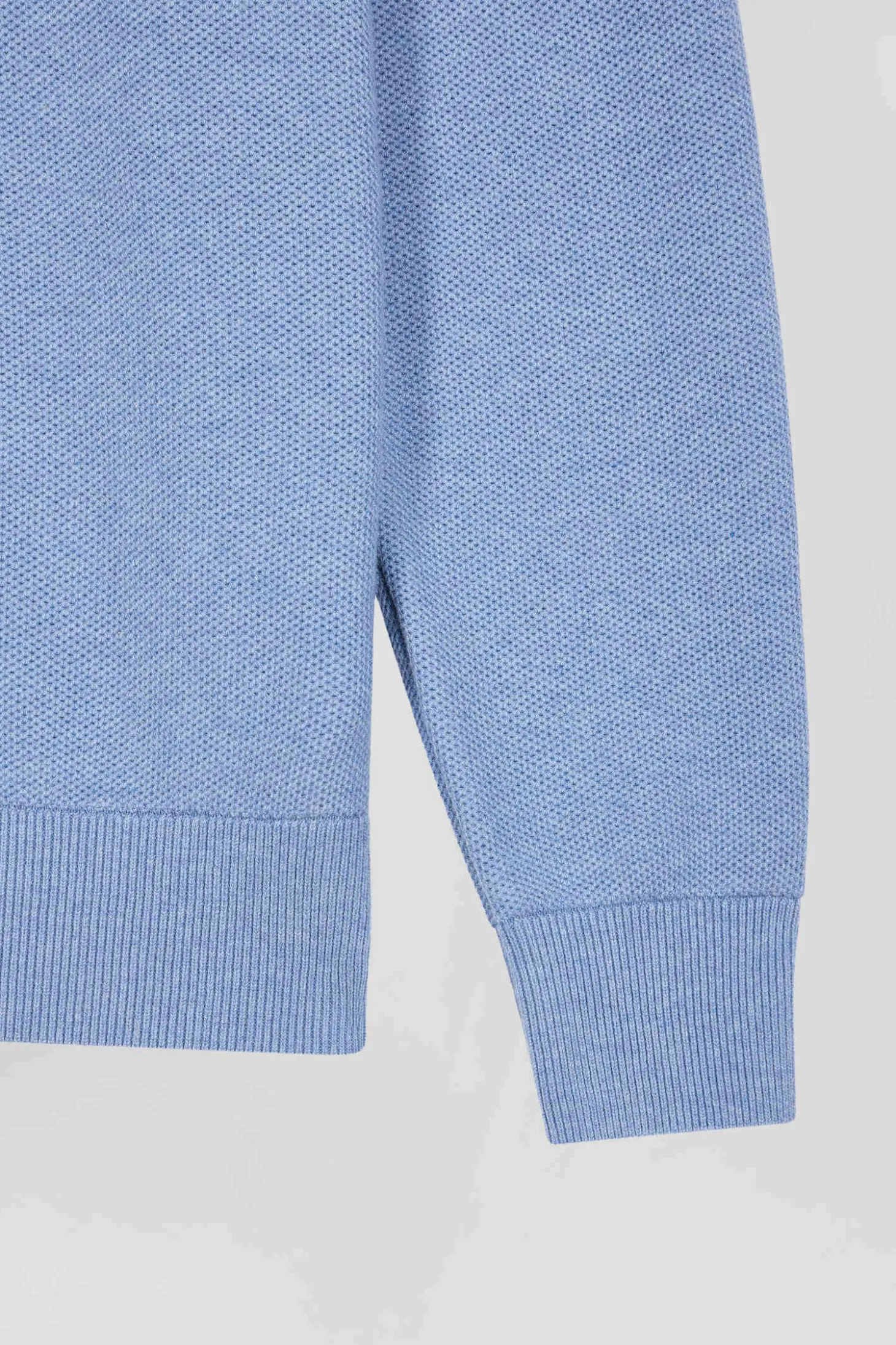 Regular sky blue cotton semi-zipped jumper