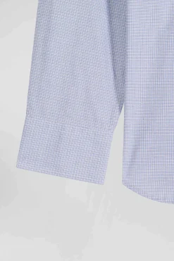 Regular sky blue cotton shirt with micro checks