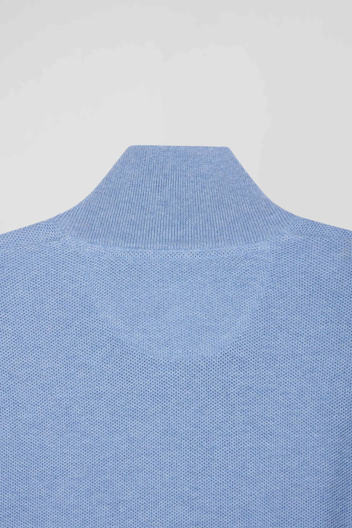 Regular sky blue cotton semi-zipped jumper