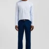 Regular sky blue long-sleeved cotton T-shirt