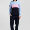 Regular sky blue long-sleeved cotton piqué polo shirt with padded embroidery