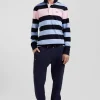 Regular sky blue long-sleeved striped cotton rugby shirt