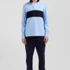 Regular sky blue long-sleeved cotton rugby shirt with sleeve N°10 embroidery
