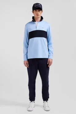 Regular sky blue long-sleeved cotton rugby shirt with sleeve N°10 embroidery