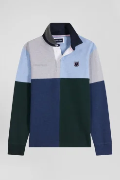 Regular sky blue long-sleeved Barbarian cotton rugby shirt