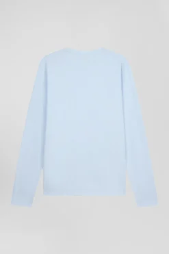 Regular sky blue long-sleeved cotton T-shirt