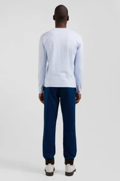 Regular sky blue long-sleeved cotton T-shirt