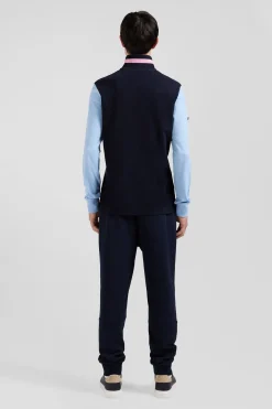 Regular sky blue long-sleeved cotton piqué polo shirt with padded embroidery