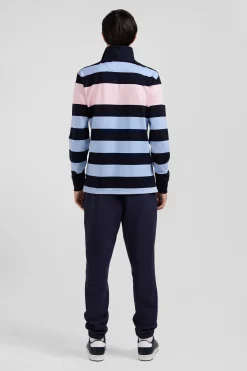 Regular sky blue long-sleeved striped cotton rugby shirt