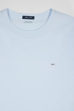 Regular sky blue long-sleeved cotton T-shirt