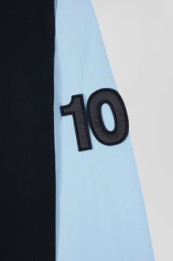 Regular sky blue long-sleeved cotton piqué polo shirt with padded embroidery