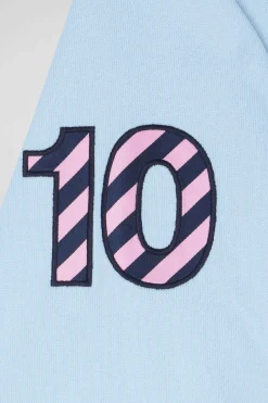 Regular sky blue long-sleeved cotton rugby shirt with sleeve N°10 embroidery