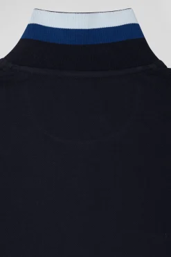 Regular sky blue long-sleeved cotton piqué polo shirt with sleeve embroidery