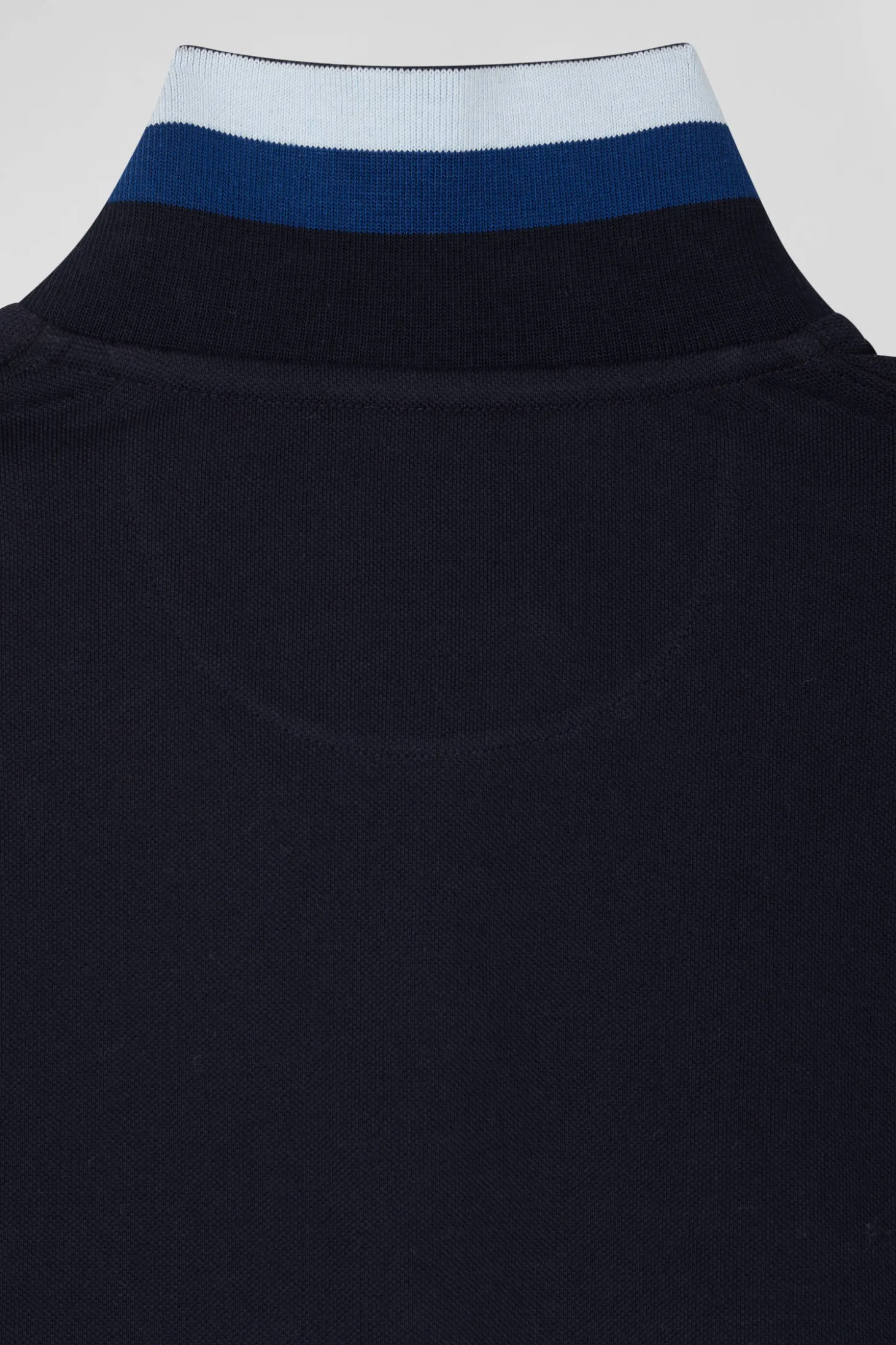 Regular sky blue long-sleeved cotton piqué polo shirt with sleeve embroidery