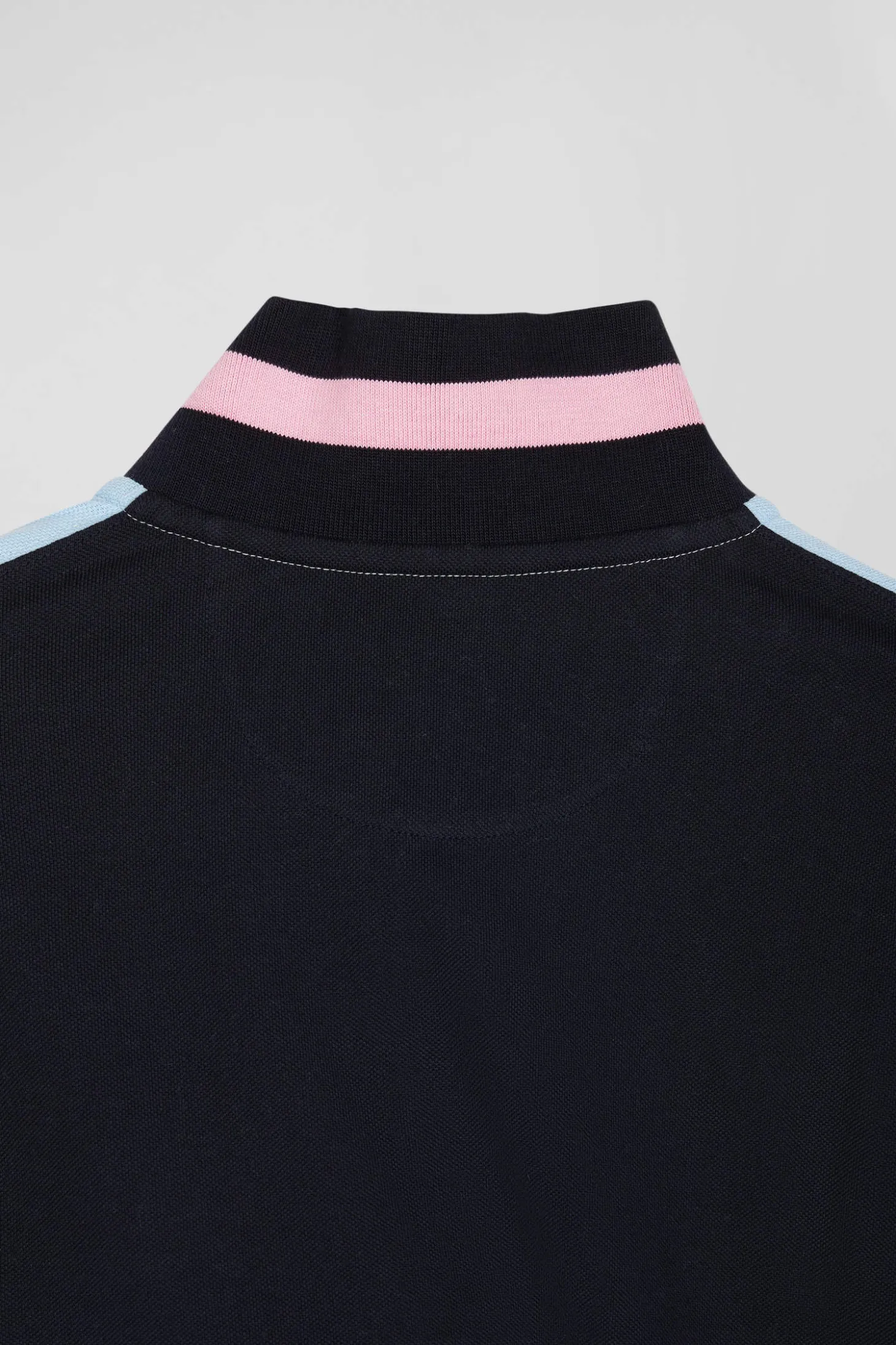 Regular sky blue long-sleeved cotton piqué polo shirt with padded embroidery
