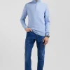 Regular sky blue semi-zipped wool and cotton jumper