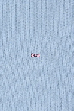 Regular sky blue semi-zipped wool and cotton jumper