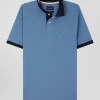Regular sky blue short-sleeved cotton piqué polo shirt with contrasting details