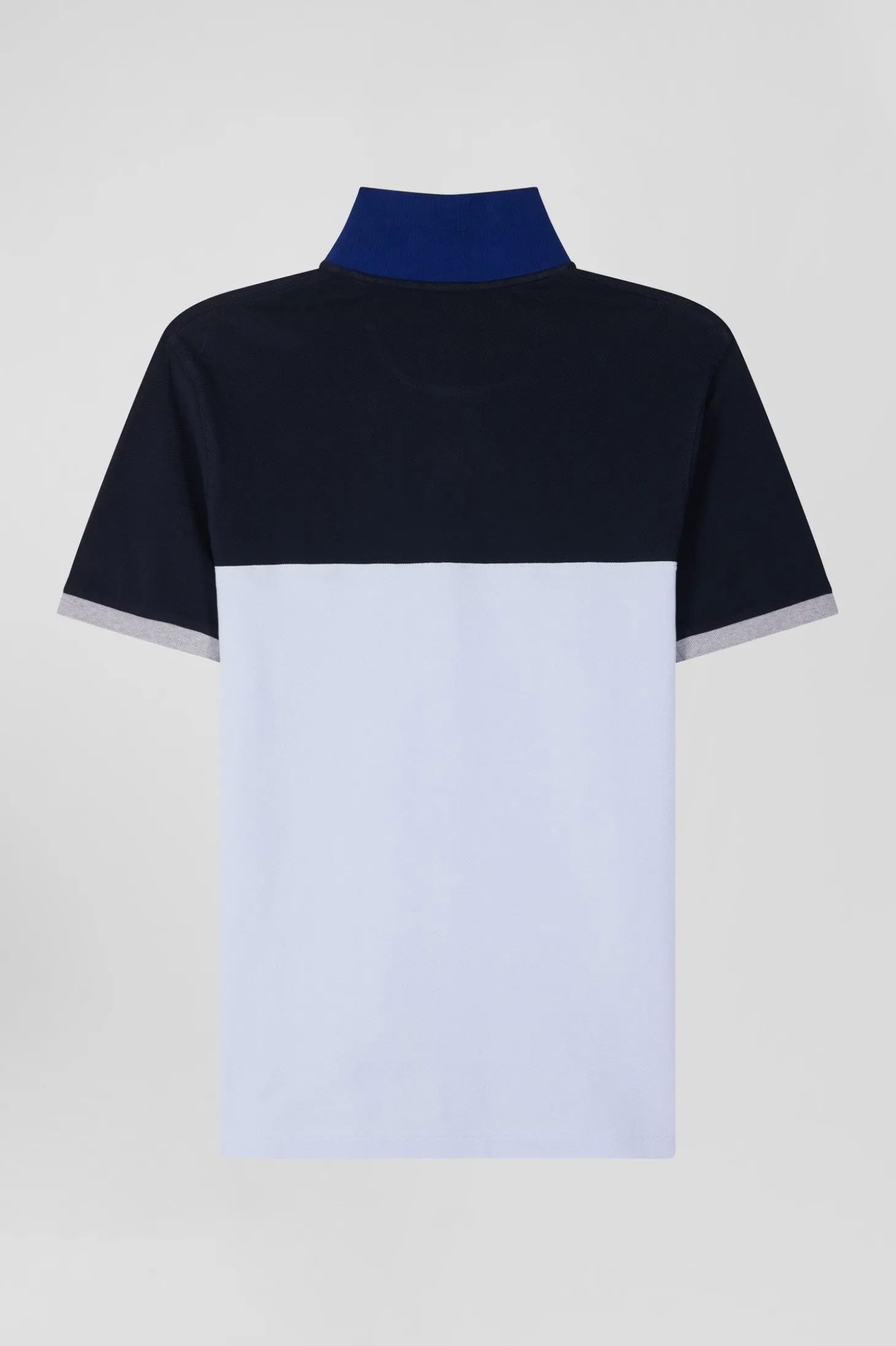 Regular sky blue short-sleeved cotton piqué polo shirt with bow tie embroidery and contrasting details