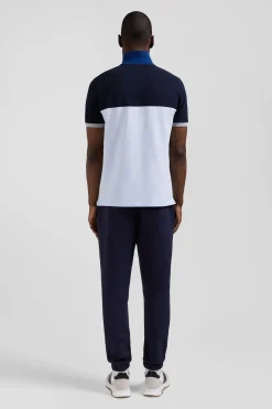 Regular sky blue short-sleeved cotton piqué polo shirt with bow tie embroidery and contrasting details