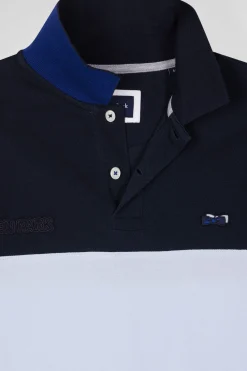 Regular sky blue short-sleeved cotton piqué polo shirt with bow tie embroidery and contrasting details