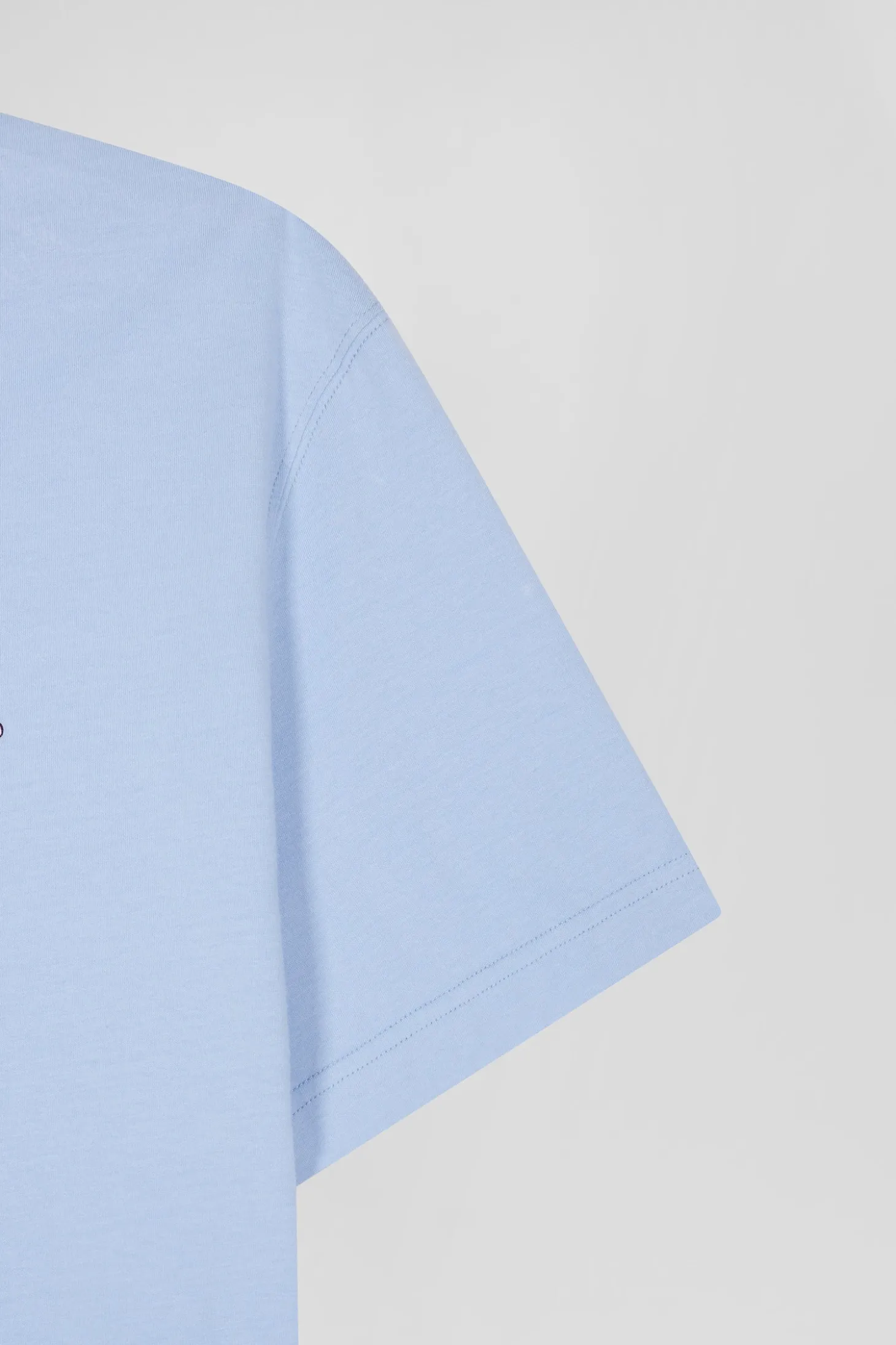 Regular sky blue short-sleeved cotton T-shirt with back patch