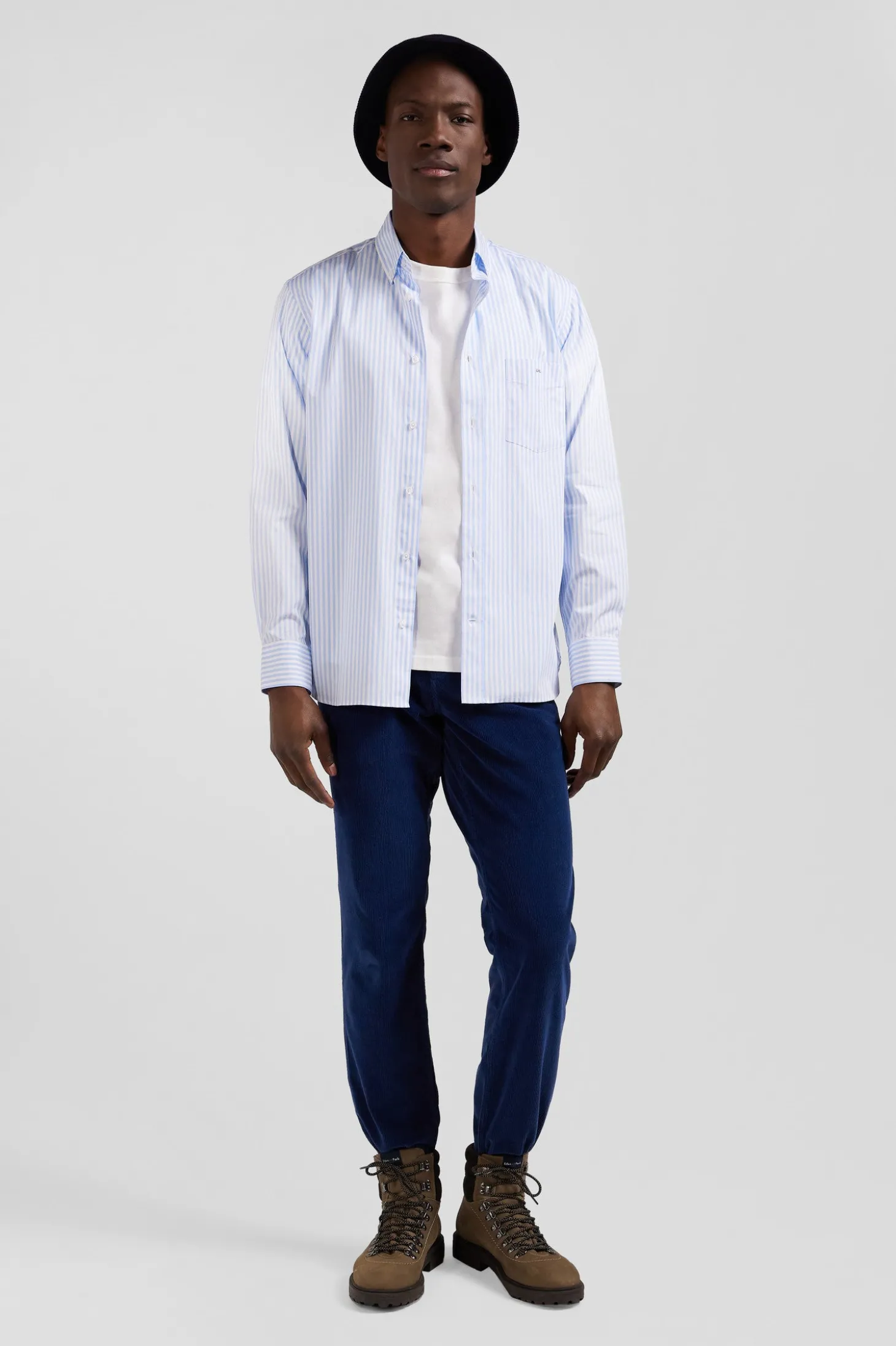 Regular sky blue striped cotton poplin shirt